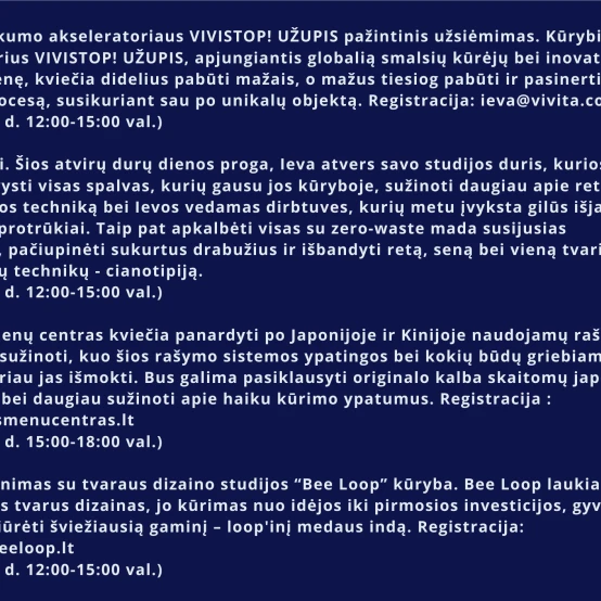 Vasario 5 dieną Užupio meno inkubatorius pradeda „Su-menėk“ programą!
