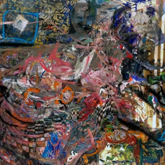“Šri Juktesvaras susitinka su Babadžiu” 191×113 cm Tentas, akrilas 2017-2020